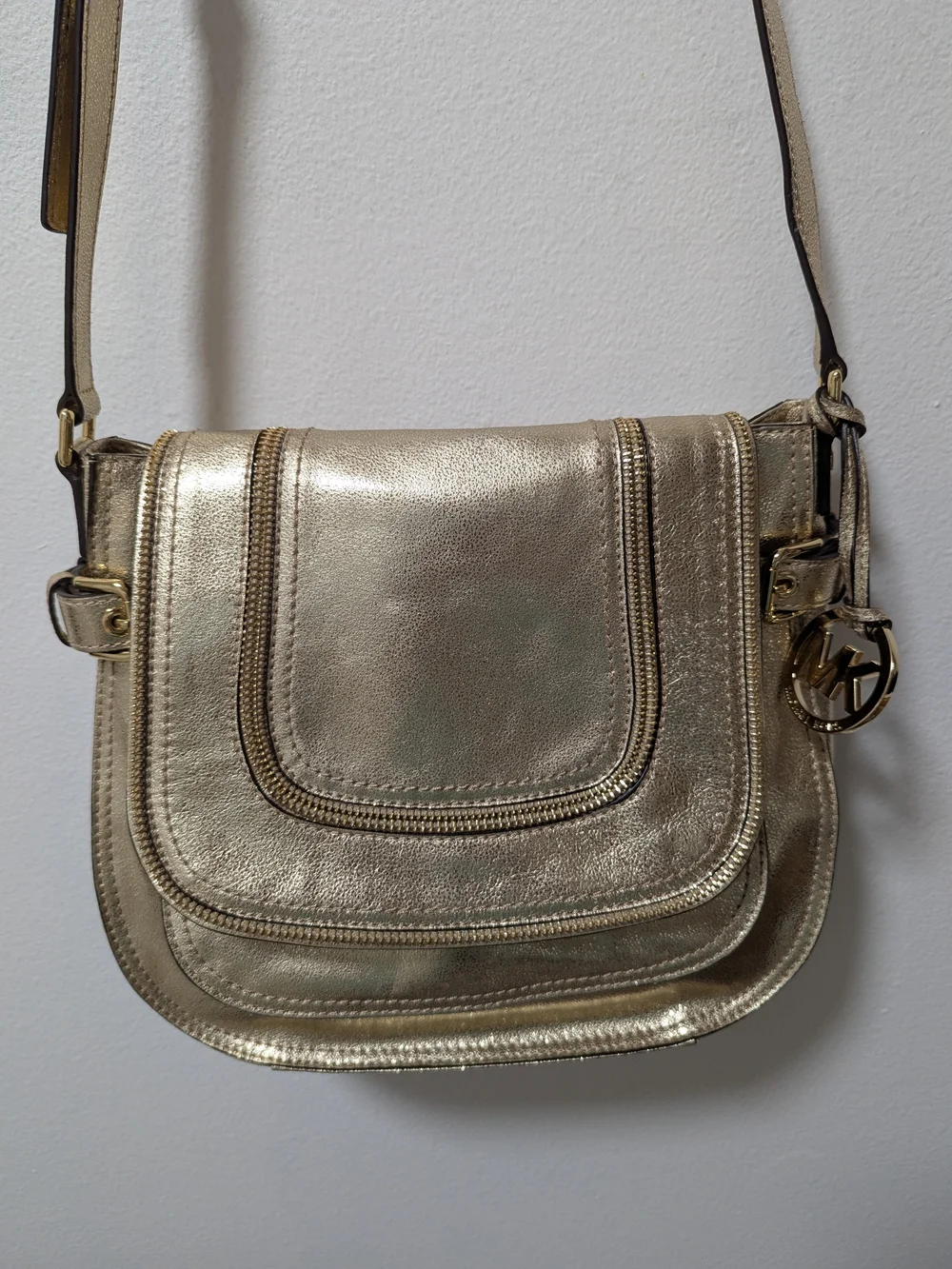 Michael Kors Metallic Gold Fold-Front Crossbody Bag